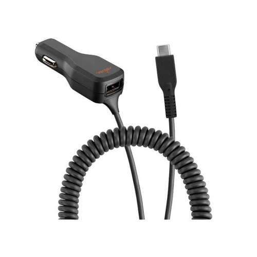 Ventev Dashport r2400c 3A Car Charger with USB-C Cable and 1A USB Port - Gray